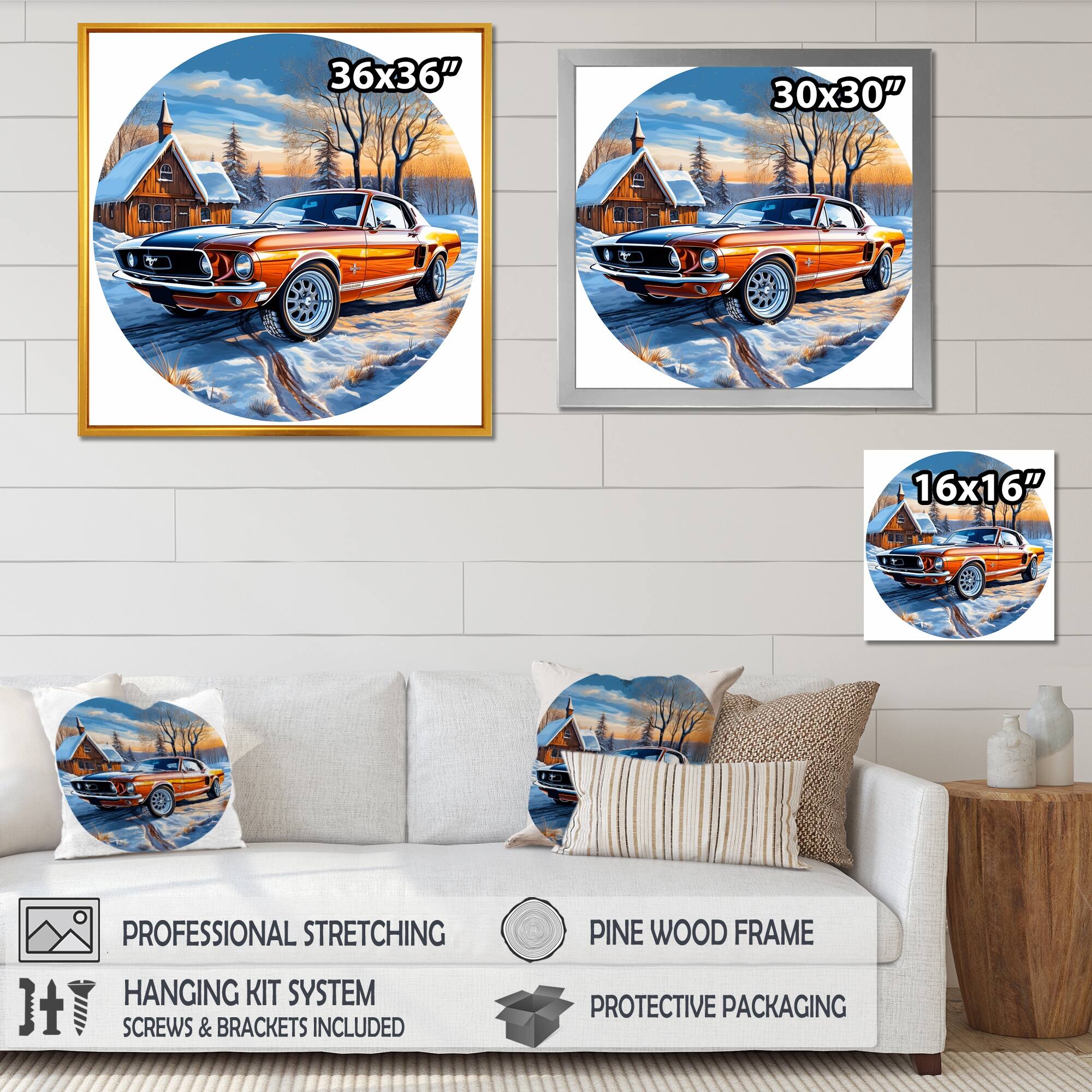 Designart "Muscle Car Charm In Winter I" Car Muscle Car Framed Wall Art